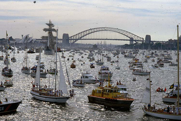 Tall Ships flotilla in Sydney Harbour for Australia's Bicentenary, 1988