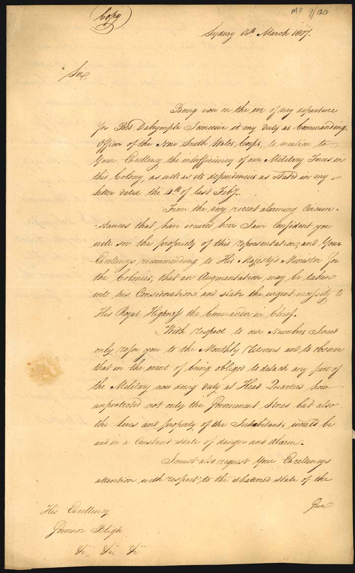 Letter by William Paterson, 1807