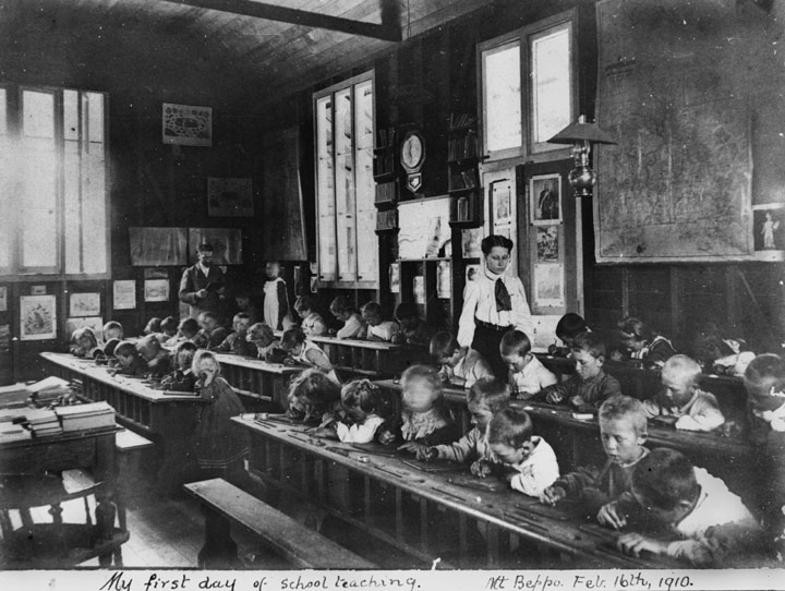 First day of teaching at Mount Beppo State School, 1910